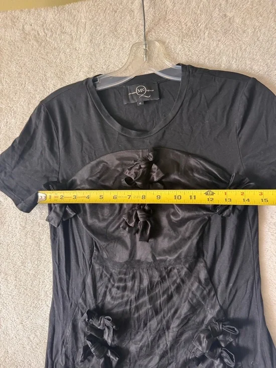 McQ Alexander McQueen Sheer Bow Mesh Overlay Ruffle Mixed Media Goth Shirt Top M - Picture 15 of 16